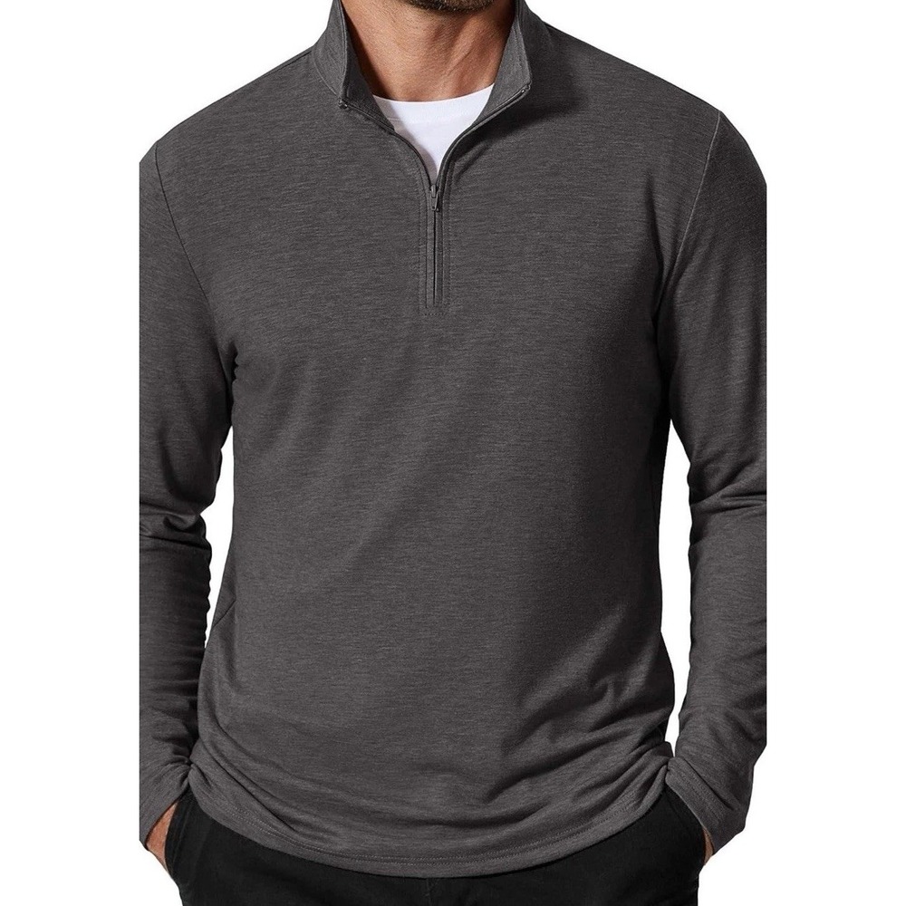 COOFANDY Men's Med Quarter Zip Pullover Lightweight Mock Neck Casual Golf Grey